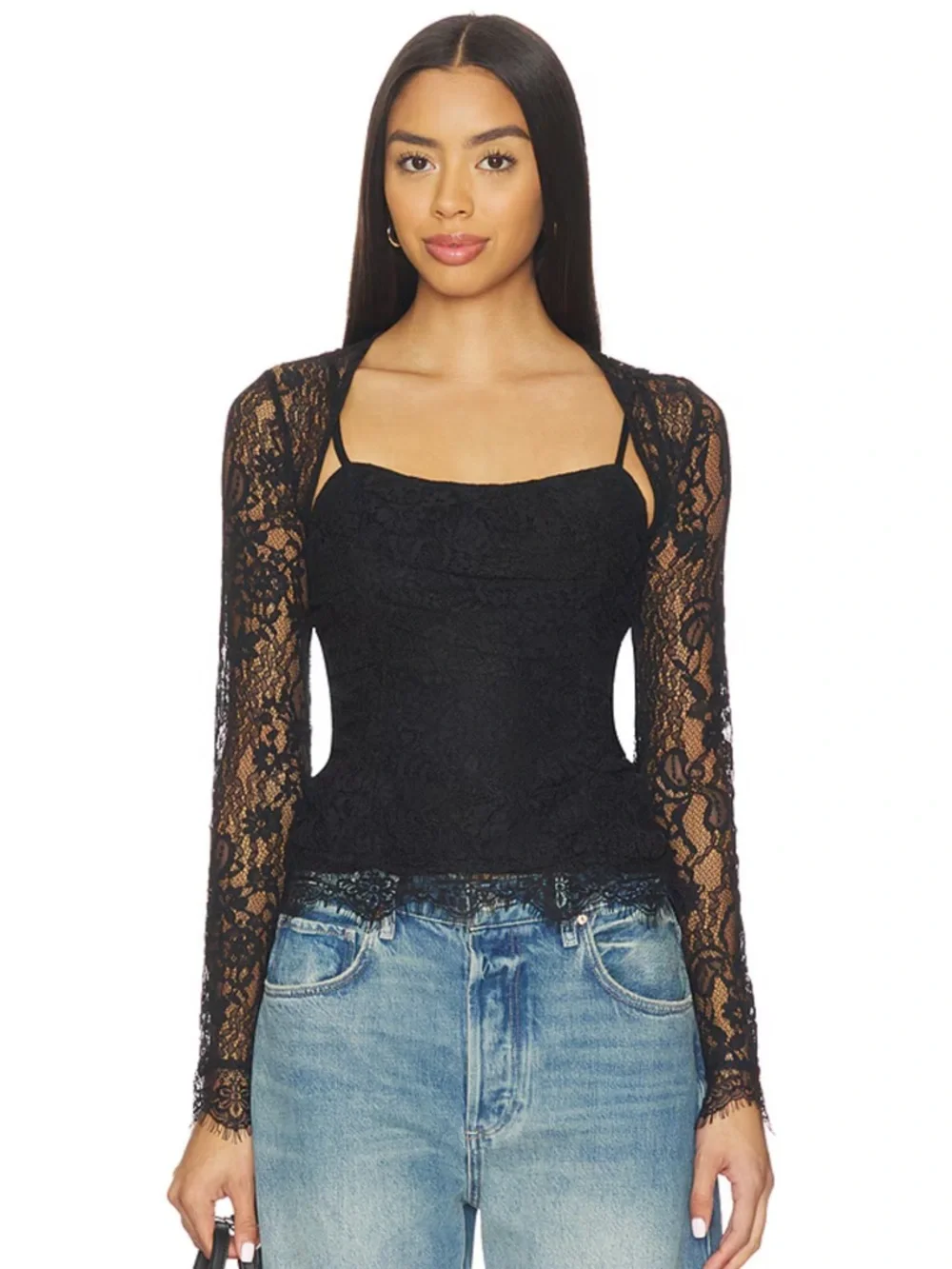 Free People Paloma Lace Black Top